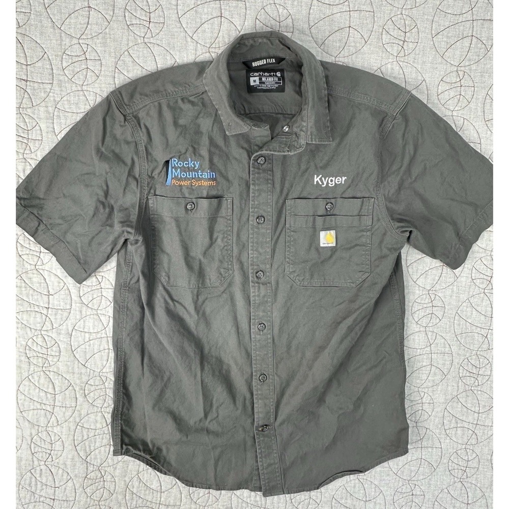 Carhartt Shirt Mens Medium Short Sleeve Relaxed Fit Smart Workwear Cotton LOGOS